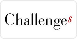 Logo du magazine Challenges avec un 's' rouge à la fin.