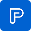 Logo PayFit blanc sur fond bleu.